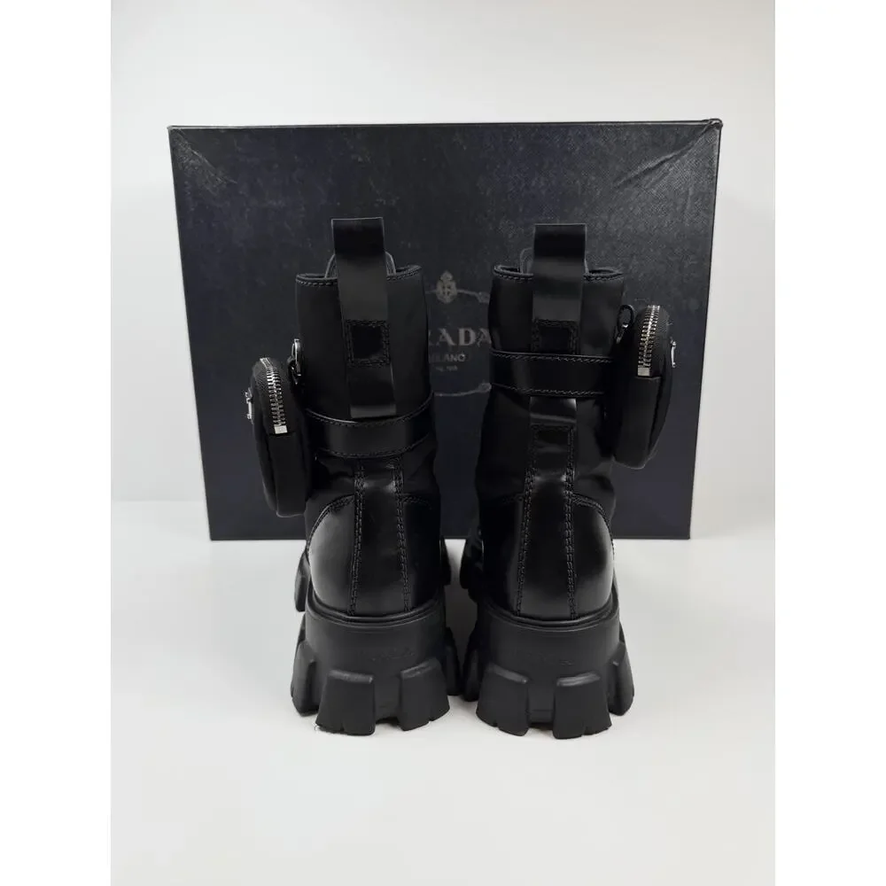 Size 9UK/10US - Prada Monolith Pouch Leather Ankle Boots